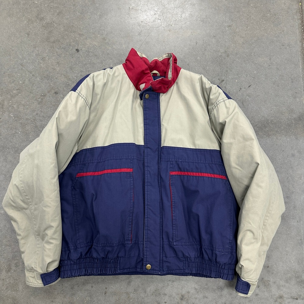 Vintage McGregor Colorblock Puffer Jacket XL Navy Tan Red 90s Bomber 62433
